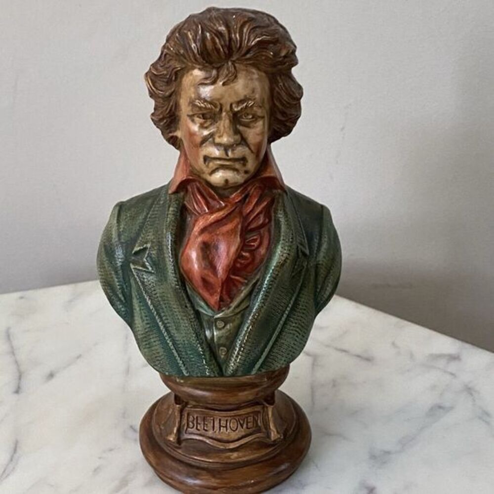 Vintage Beethoven Chalkware Plaster Bust Piano Statue 6”